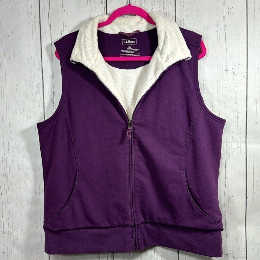 L.L. Bean Deep Purple Vest with Soft White Interior